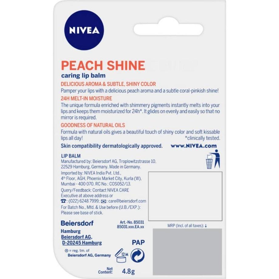 Bálsamo Labial Nivea Durazno 4,54 g Brillo Frutal