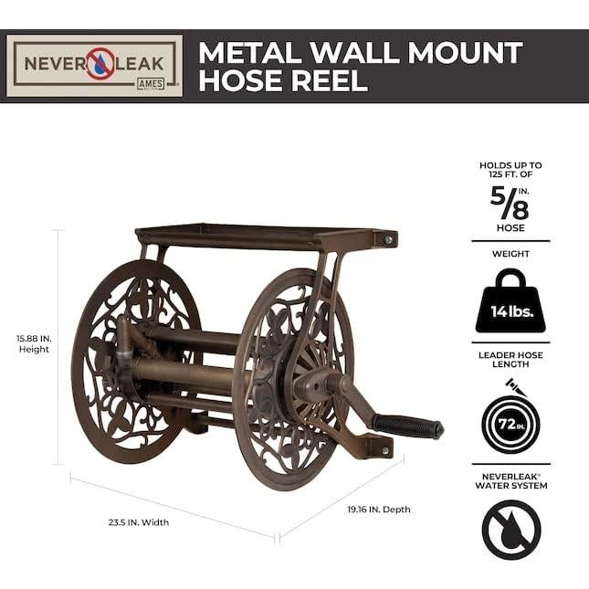 Carrete de Manguera Decorativo AMES 2398110 38,10 m Metal Marrón
