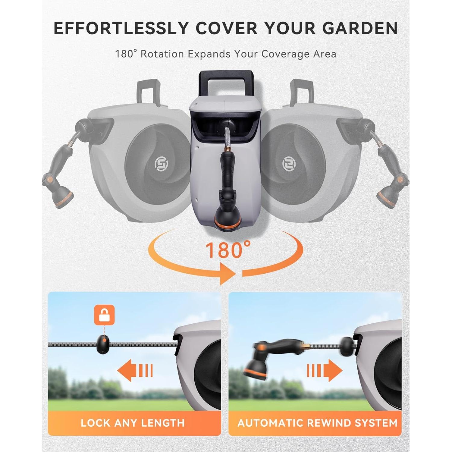 Carrete de Manguera de Jardín SUNPOW 1/2" x 10 m con Boquilla