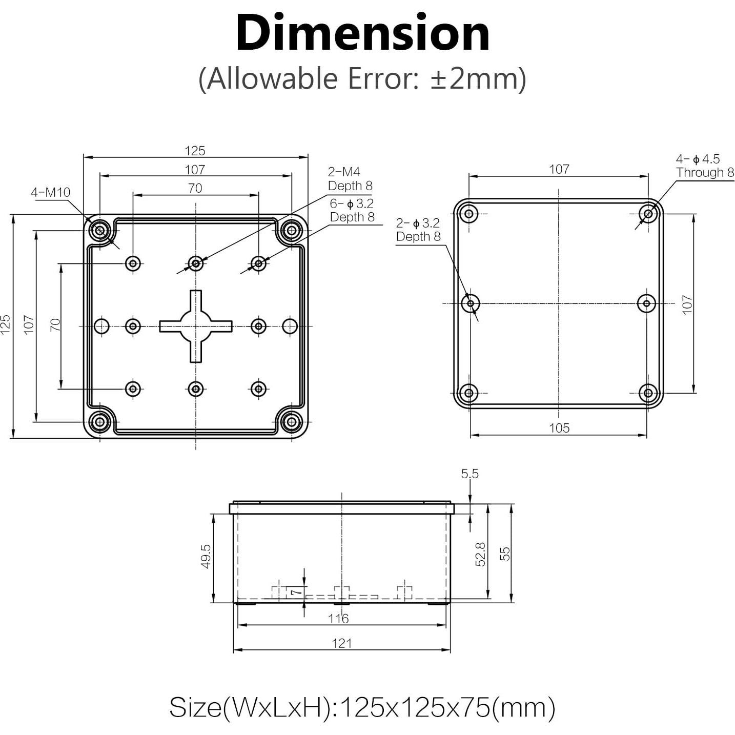 Caja de Conexiones LeMotech IP67 Gris 125x125x75mm