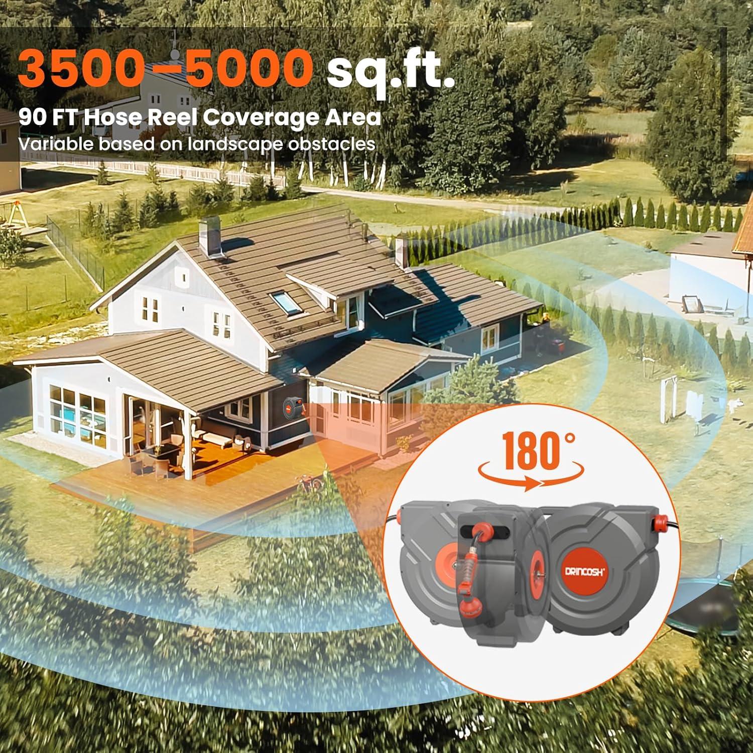 Carrete de Manguera de Jardín DRINCOSH 5/8" x 27.43 m Retráctil