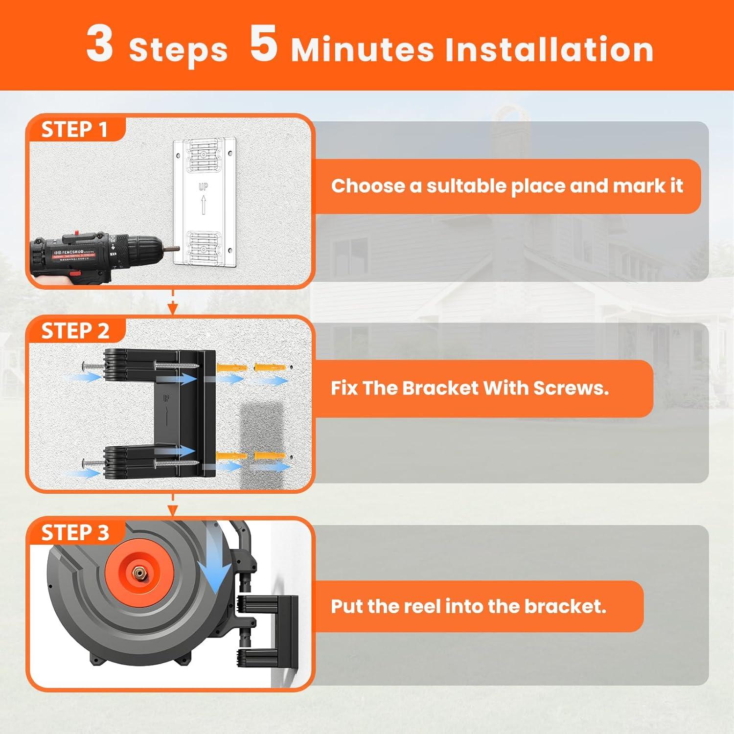 Carrete de Manguera de Jardín DRINCOSH 5/8" x 27.43 m Retráctil