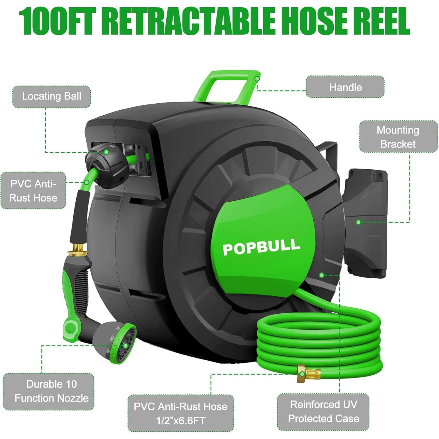 Carrete de Manguera de Jardín POPBULL 30,48 m Montaje Pared