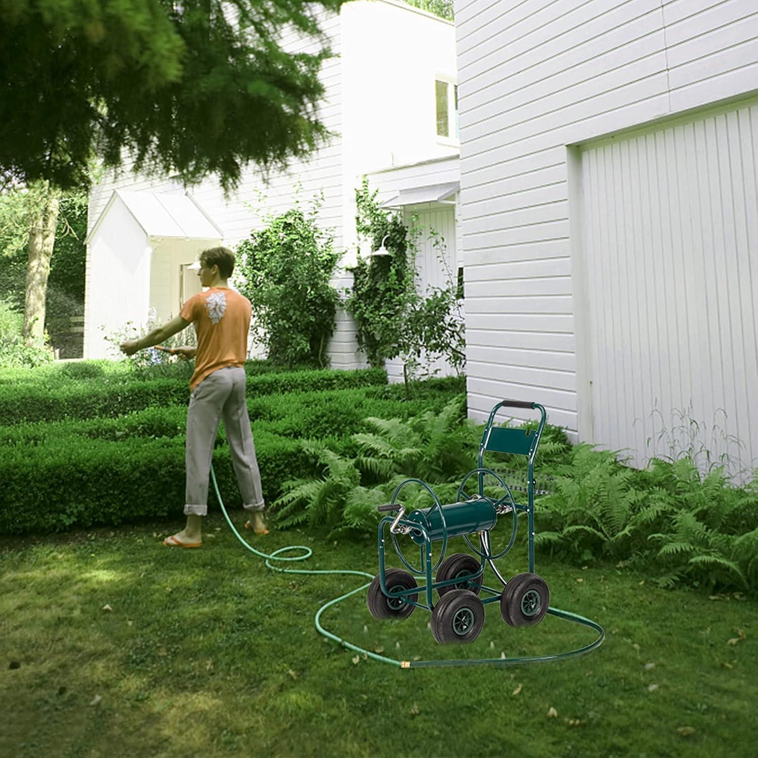 Carro de Manguera Outvita 300 Pies Verde con Ruedas