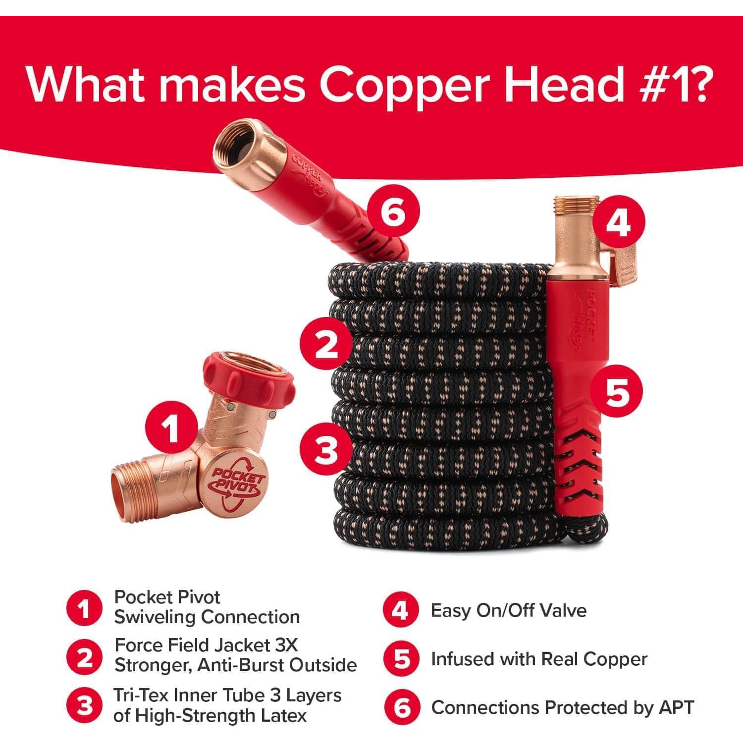 Manguera de Jardín Pocket Hose Copper Head 15,24 m Anti-Explosión