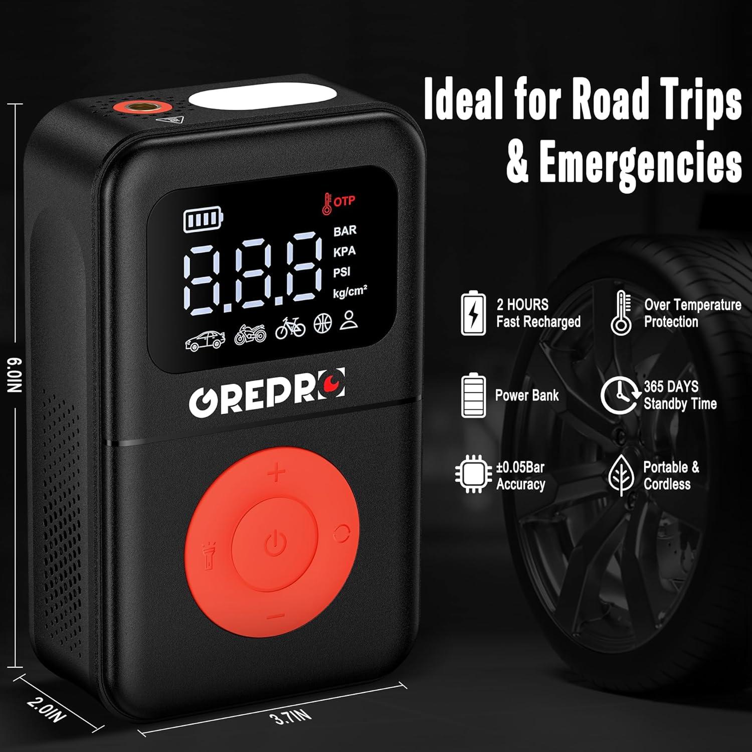 Compresor de Aire Portátil GREPRO GP1533 160 PSI con Luz LED