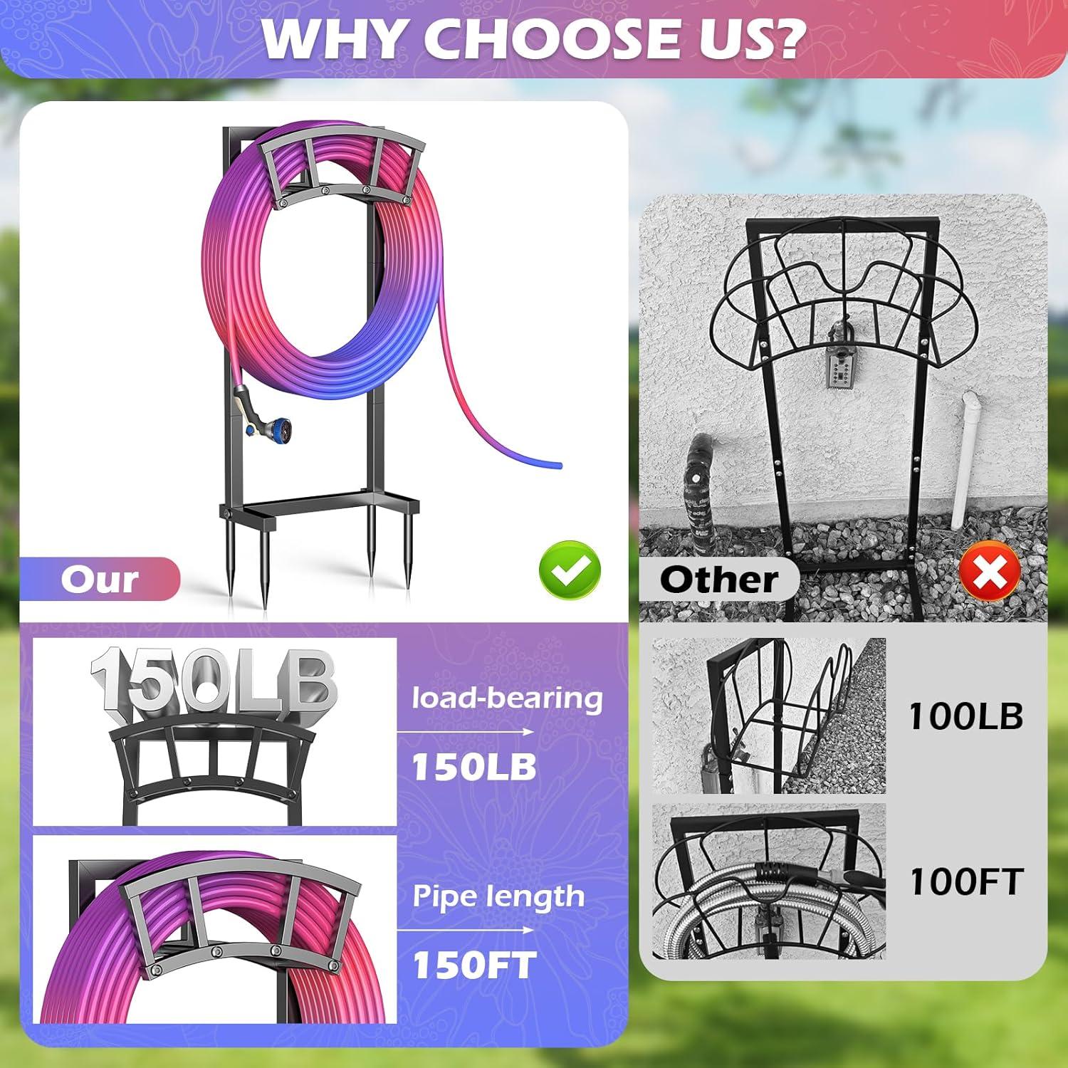 Soporte para Manguera de Jardín OLV 150 pies Metal Negro