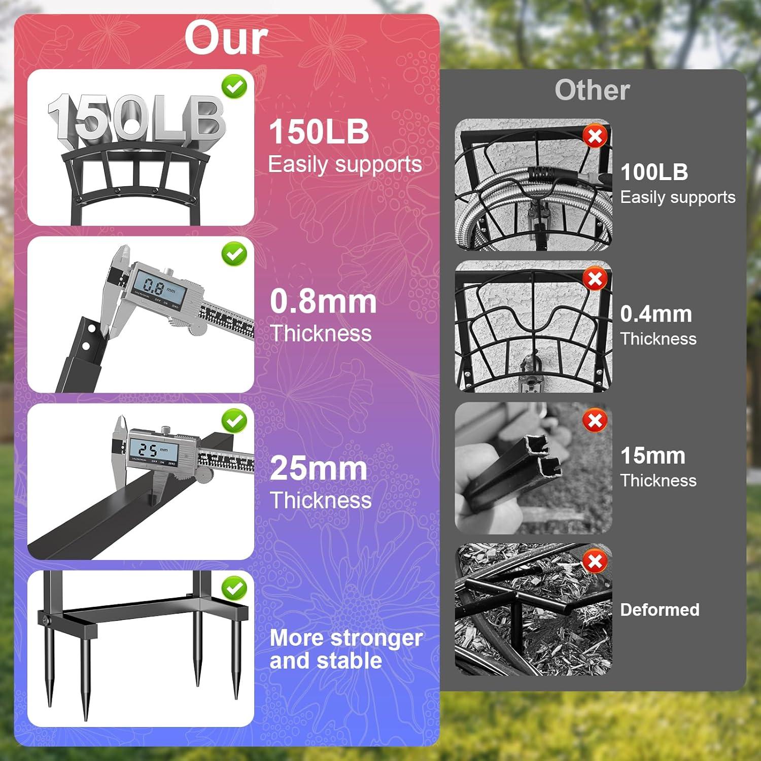 Soporte para Manguera de Jardín OLV 150 pies Metal Negro
