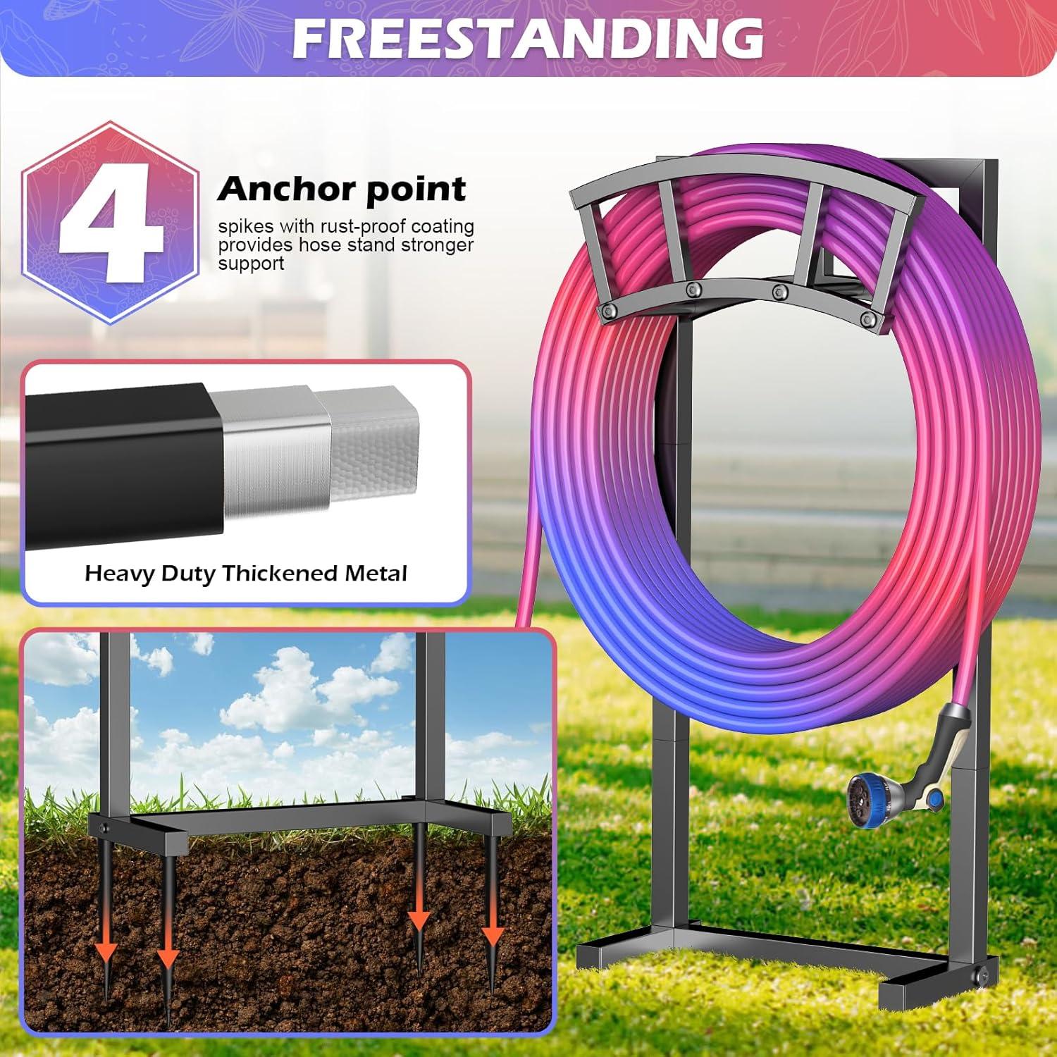 Soporte para Manguera de Jardín OLV 150 pies Metal Negro