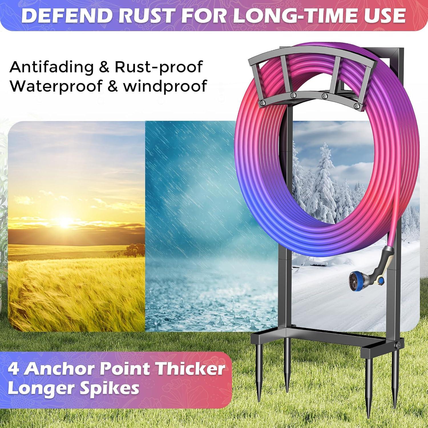 Soporte para Manguera de Jardín OLV 150 pies Metal Negro