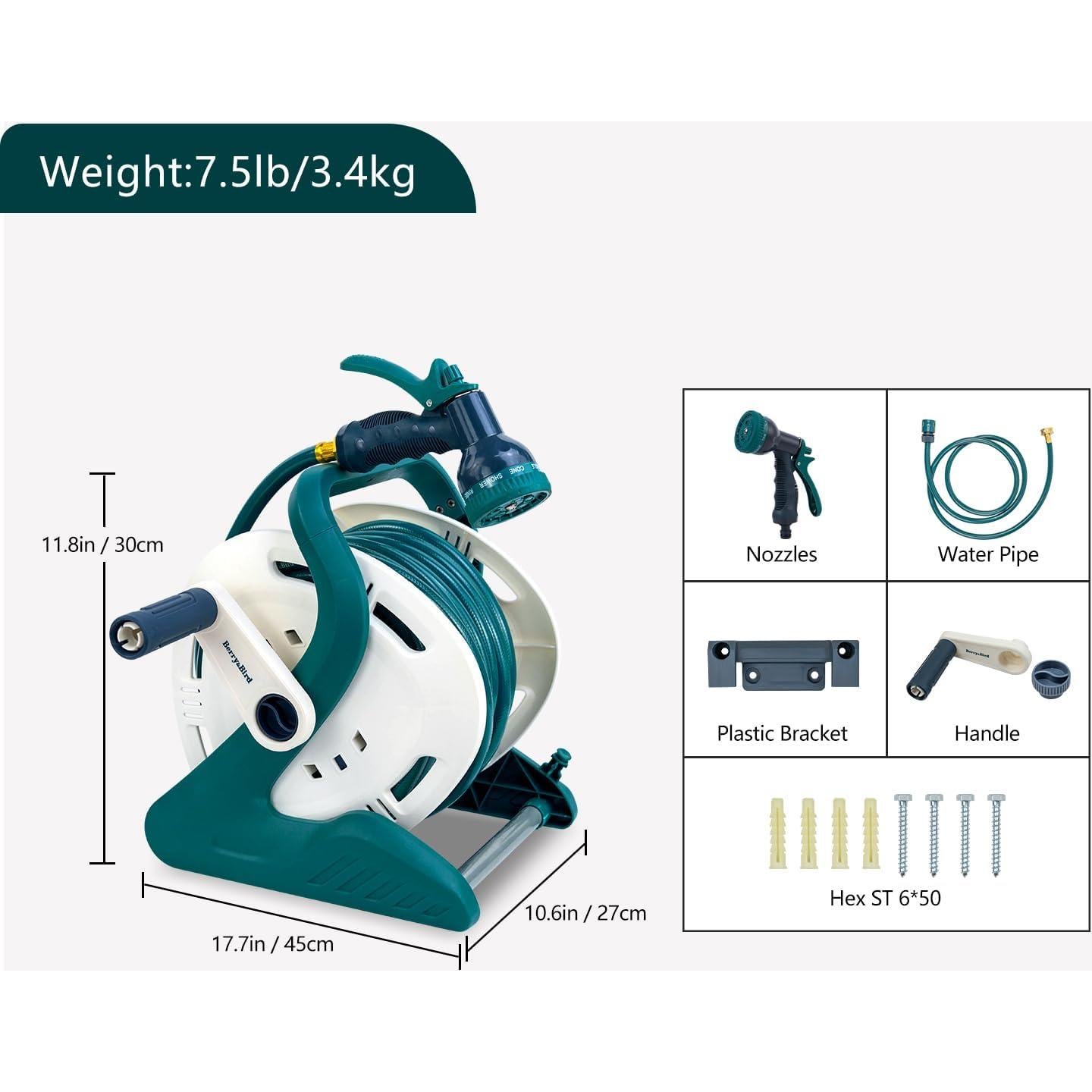 Carrete de Manguera Portátil Berry&Bird 19,81 m Jardín