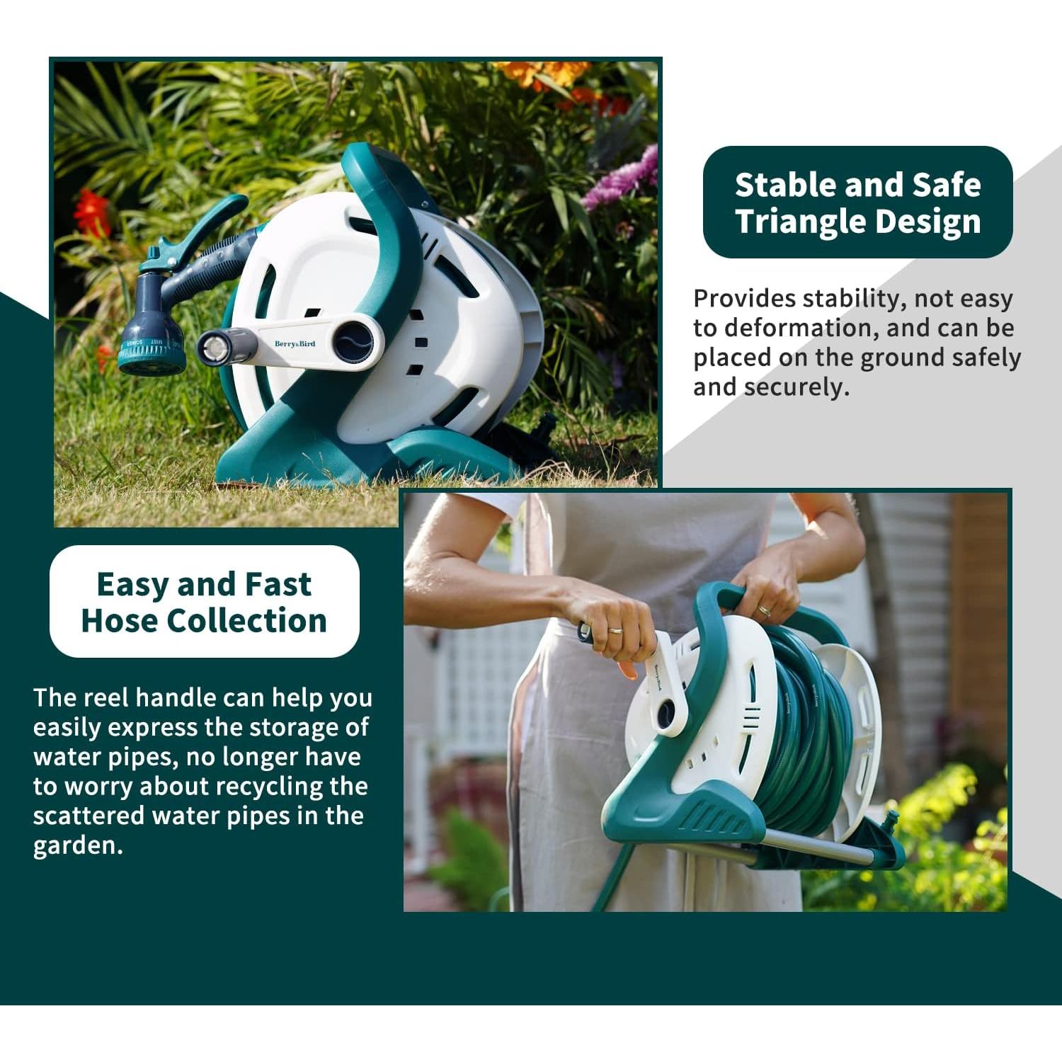 Carrete de Manguera Portátil Berry&Bird 19,81 m Jardín