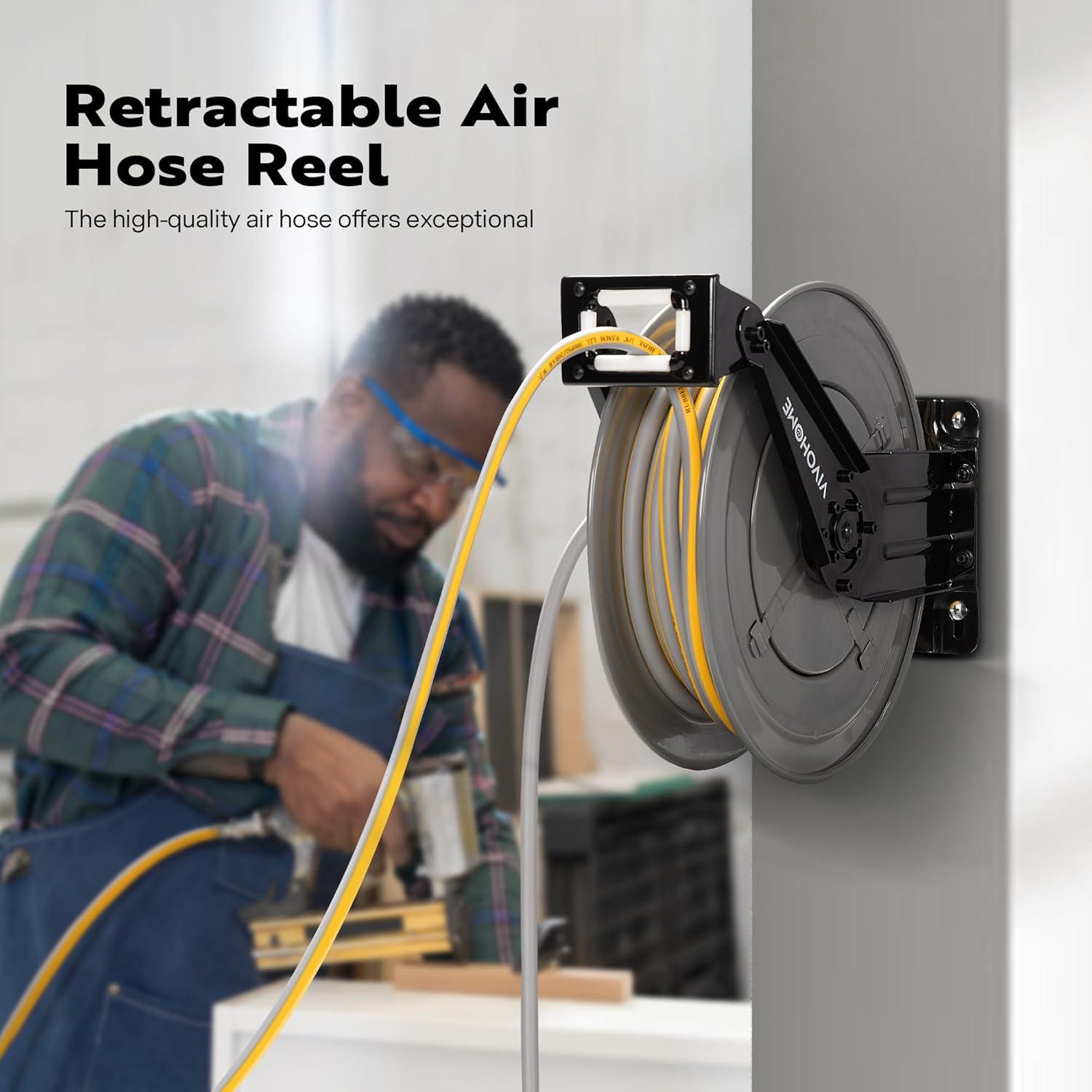 Carrete de Manguera de Aire VIVOHOME 15,24 m Doble Brazo