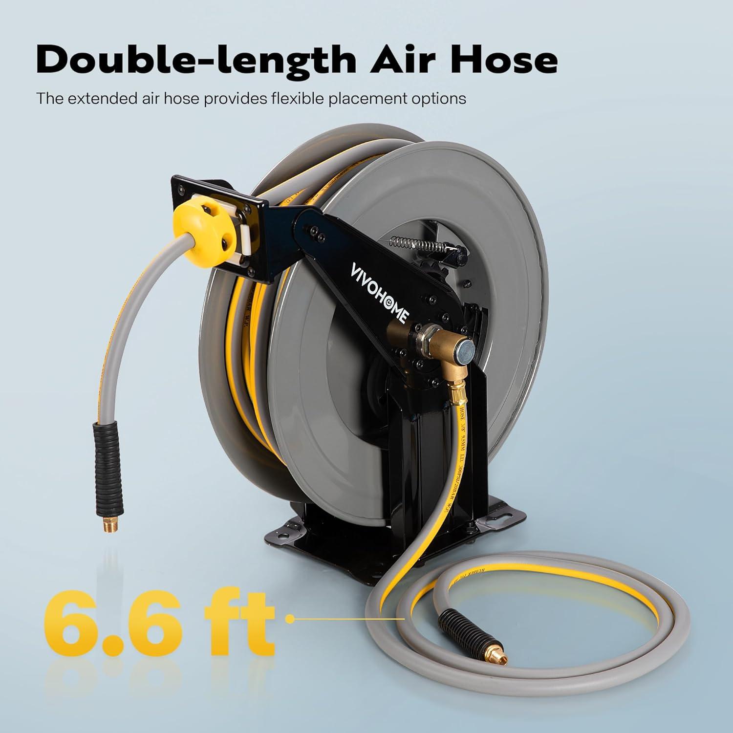 Carrete de Manguera de Aire VIVOHOME 15,24 m Doble Brazo