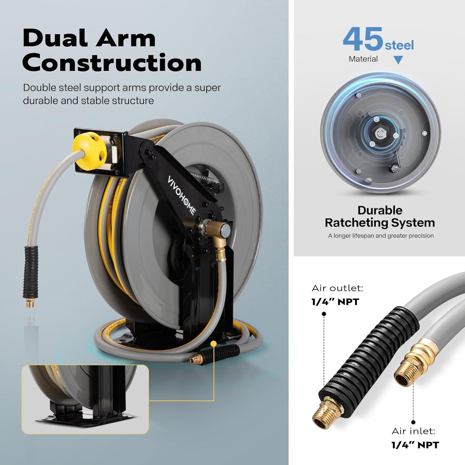 Carrete de Manguera de Aire VIVOHOME 15,24 m Doble Brazo