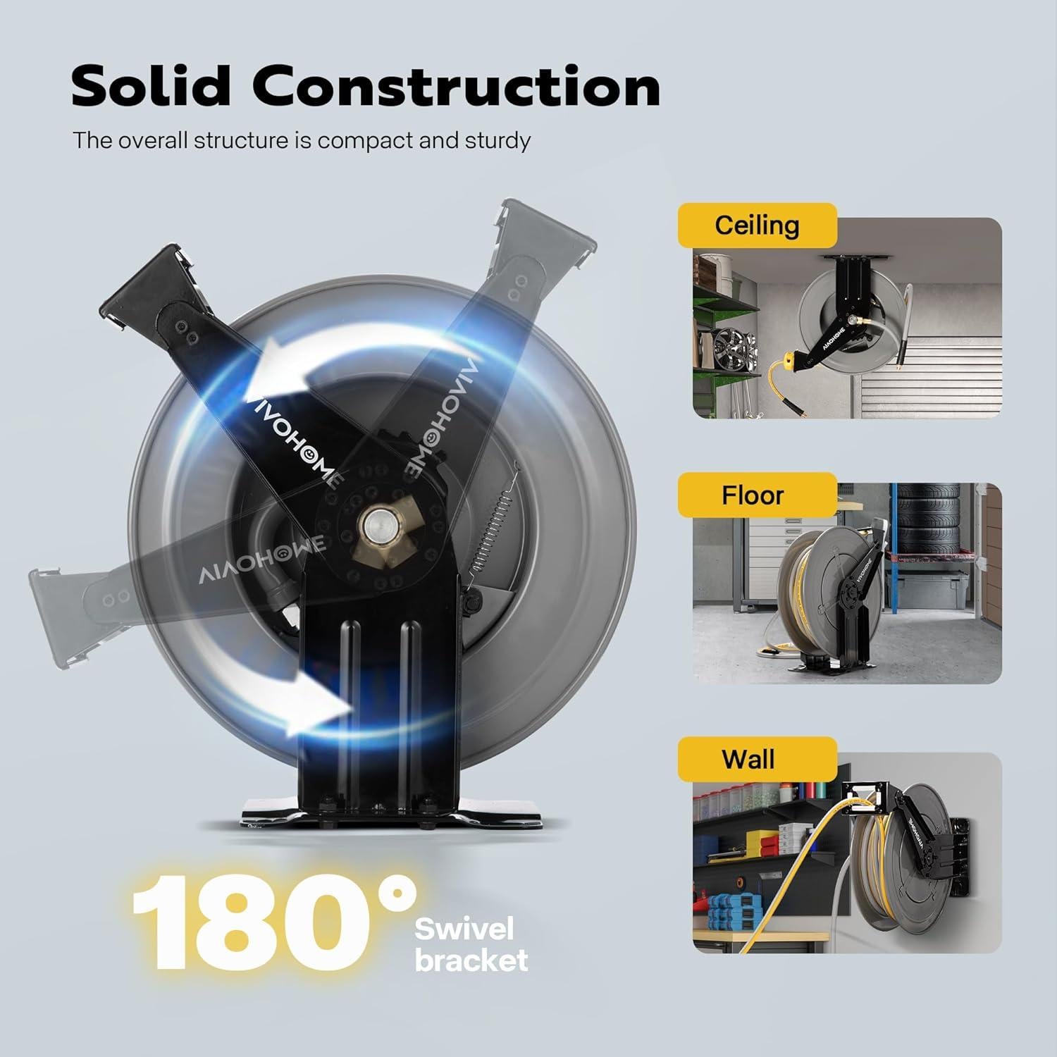 Carrete de Manguera de Aire VIVOHOME 15,24 m Doble Brazo