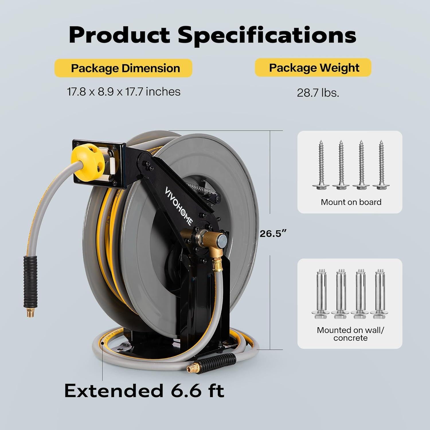 Carrete de Manguera de Aire VIVOHOME 15,24 m Doble Brazo