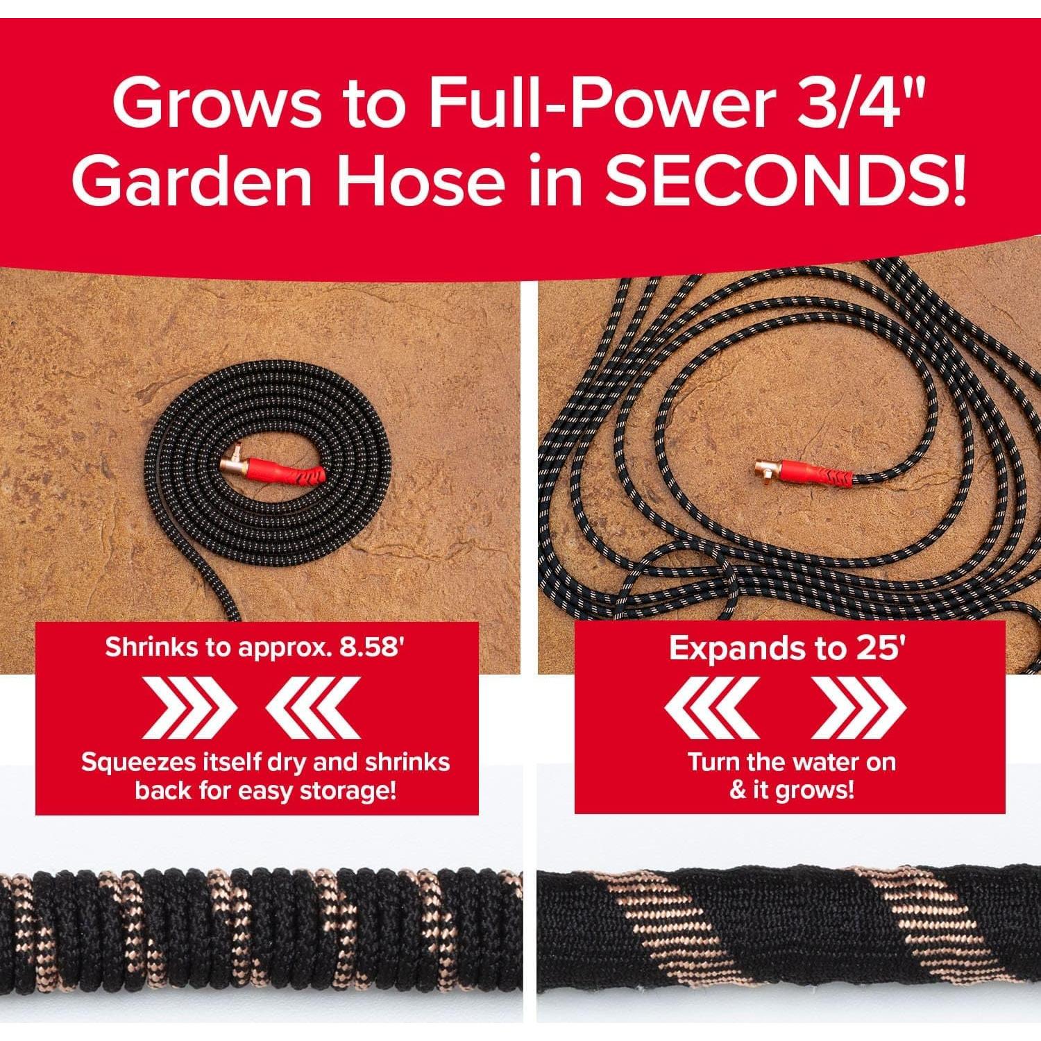 Pocket Hose Copper Head w/New Pocket Pivot Expandable Garden Hose 25 FT, AS SEEN ON TV, Swivels 360°, Advanced Tri-Tex Tubing & Force Field Jacket, 3X Stronger, Lead-Free, No-Kink, Anti-Burst w/APT