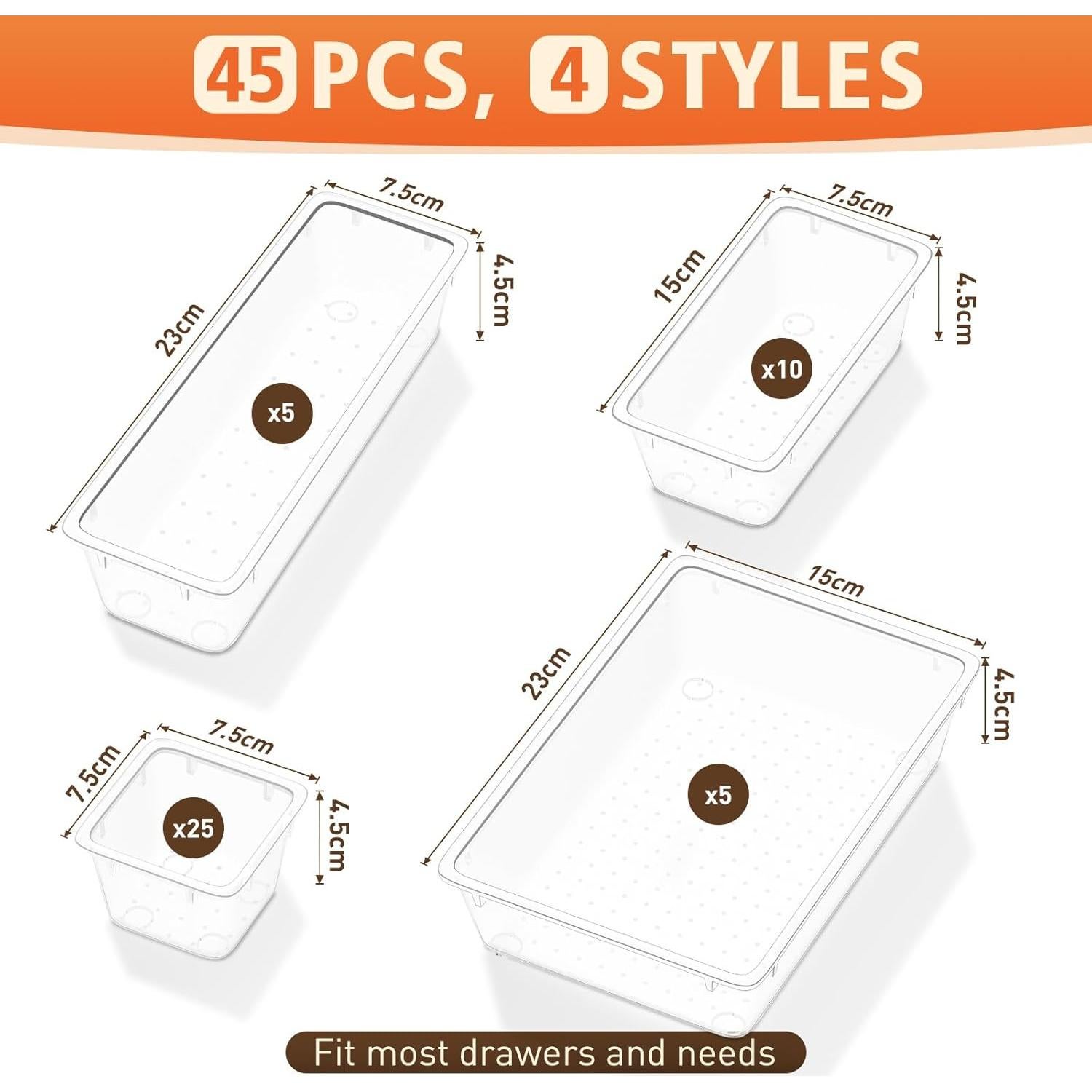 Juego de Organizadores de Cajones SpaceTrove 45 Piezas