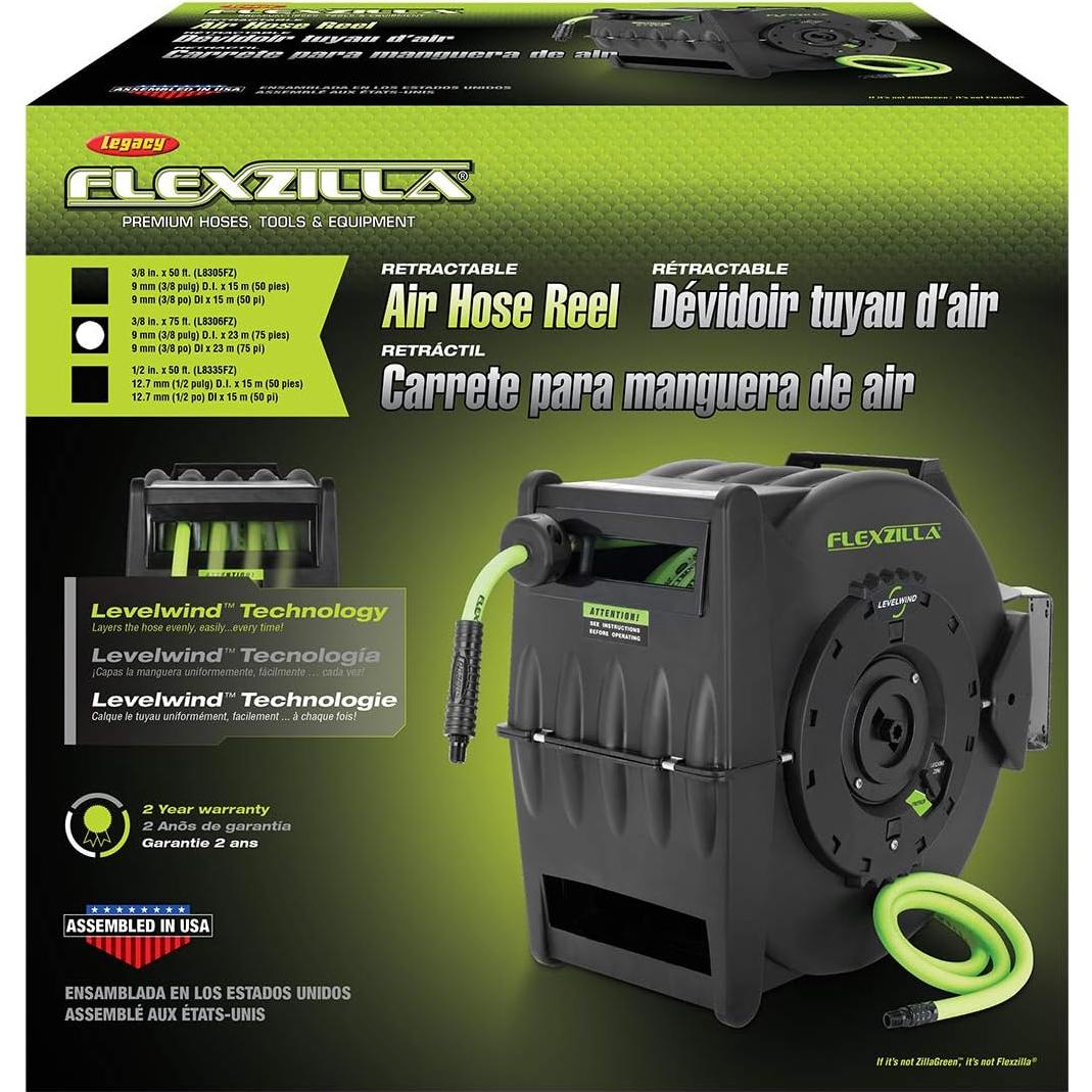 Carrete Retráctil de Manguera de Aire Flexzilla 3/8" x 22.86 m