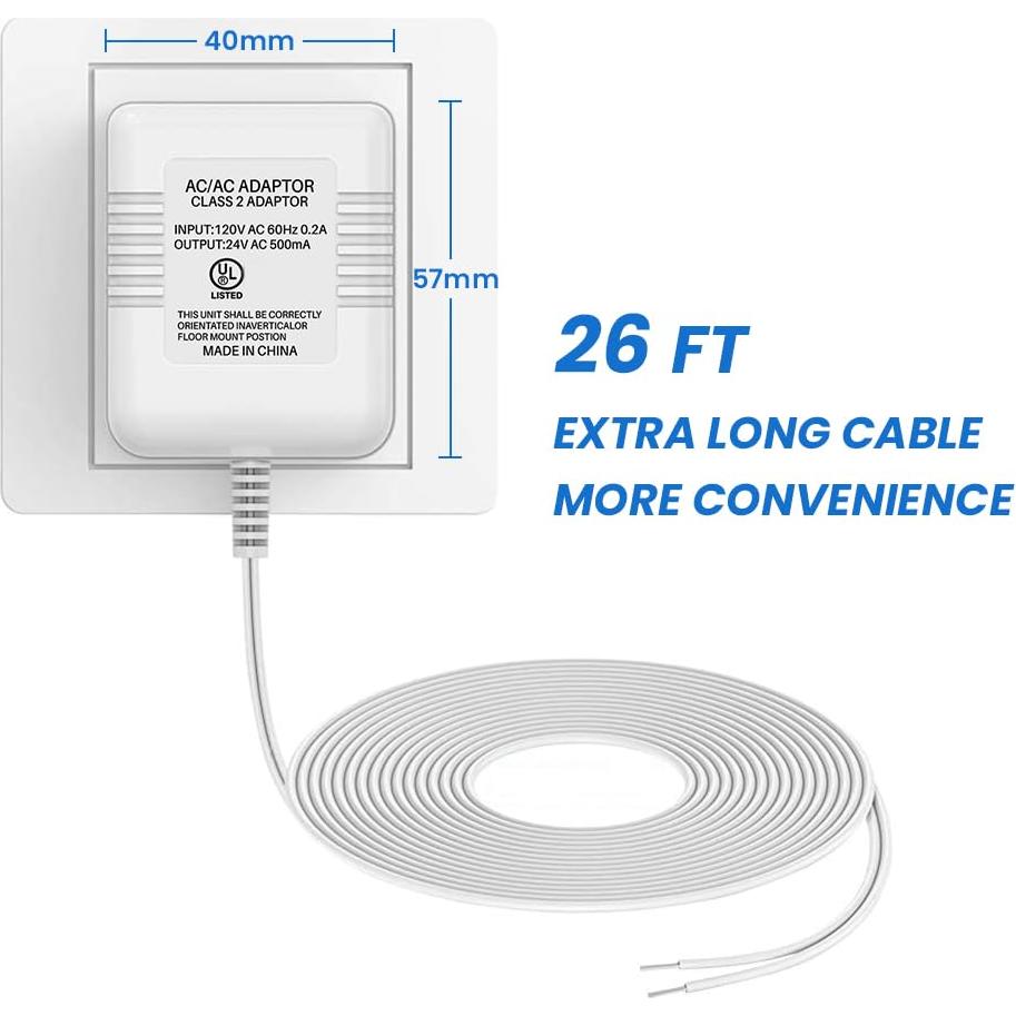 Transformador de Timbre Ingers 24V 500mA 8m Cable