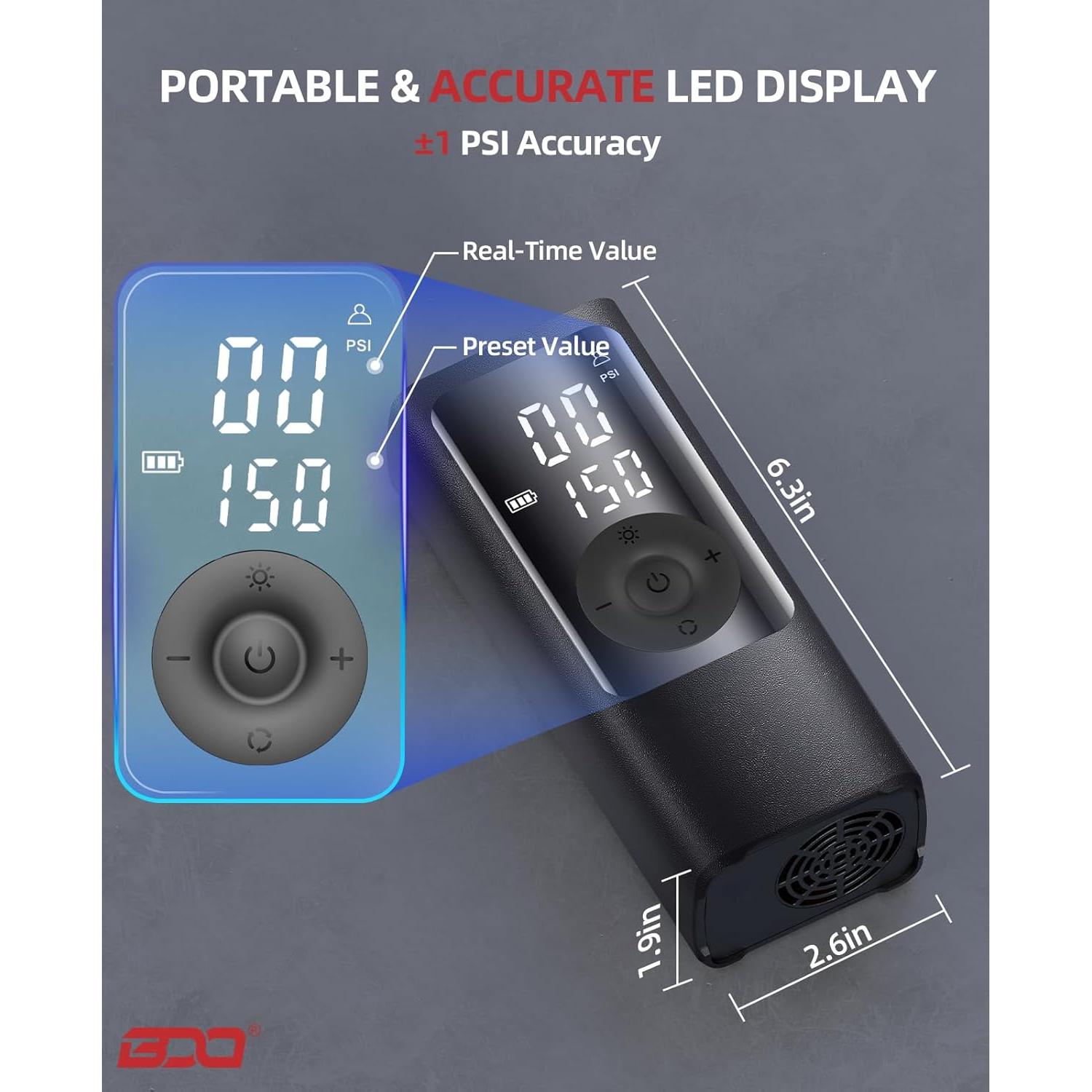 Inflador de Neumáticos BDO NW01-NEW 150 PSI Portátil Negro