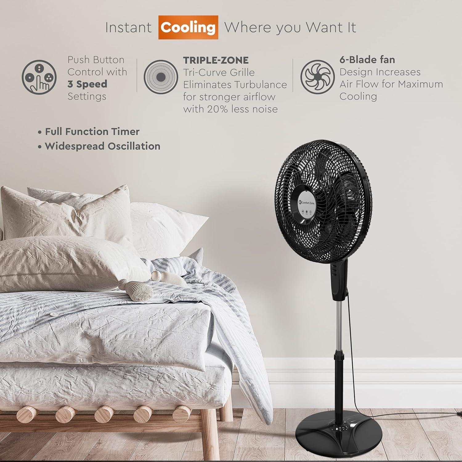 Ventilador de pedestal Comfort Zone CZST180BK 18" Oscilante