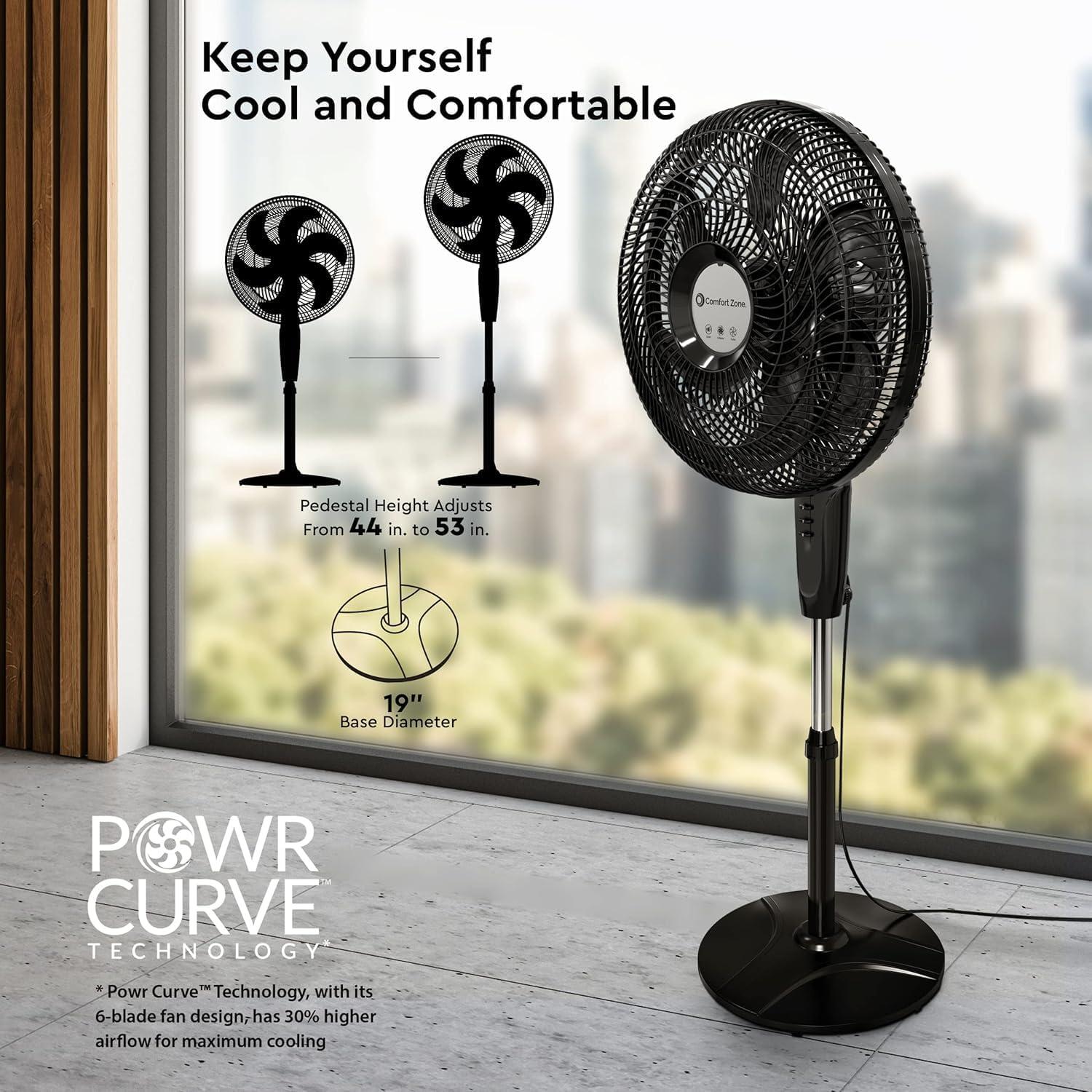Ventilador de pedestal Comfort Zone CZST180BK 18" Oscilante