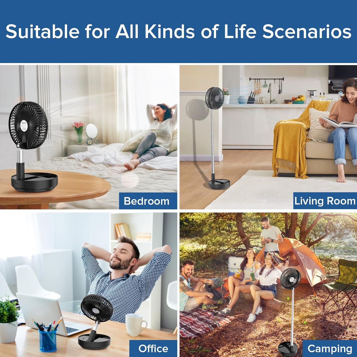 Ventilador Portátil Belife X8 Negro, 7200mAh, Oscilante USB