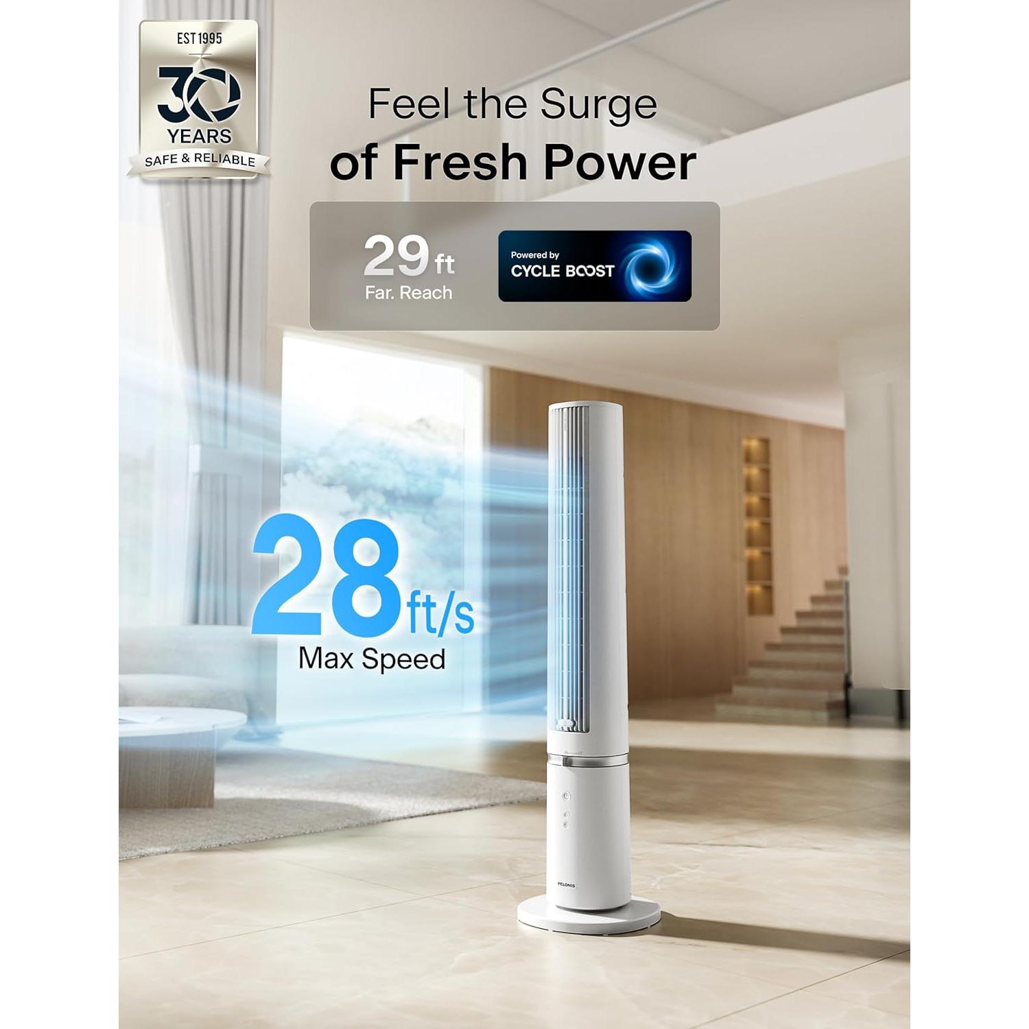 40-Inch Tower Fan for Bedroom, Fan That Blows Cold Air, Oscillating Fan with Innovative Washable Design, 2000 CFM, 28ft/s Airflow, 4 Speeds + 2 Modes, 90° Oscillation, 23dB Quiet