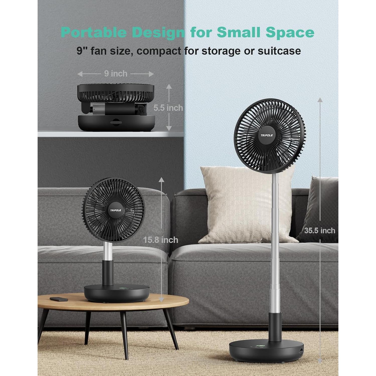 Ventilador de Pie TriPole Oscilante 9" Recargable 12000mAh