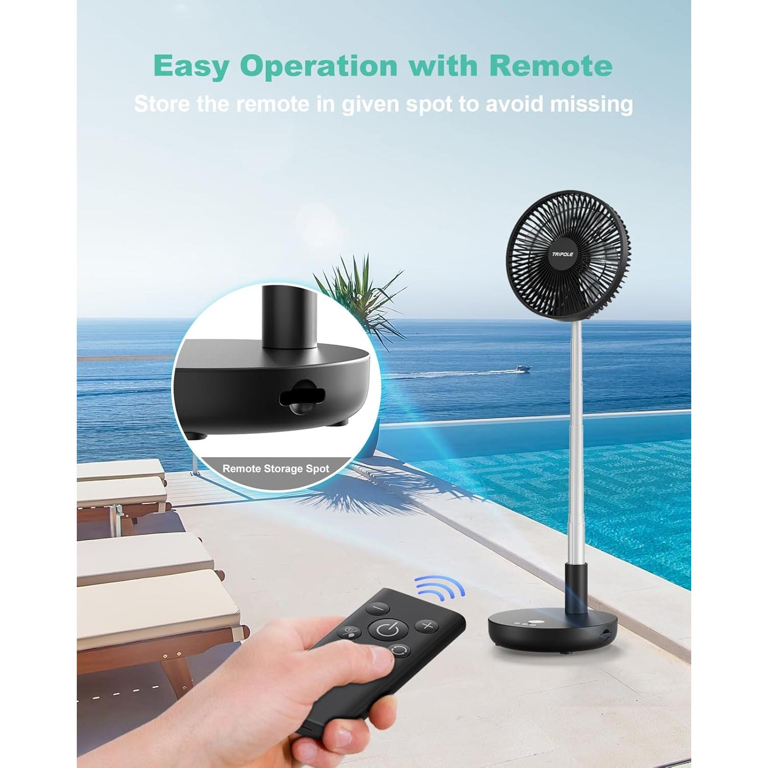 Ventilador de Pie TriPole Oscilante 9" Recargable 12000mAh