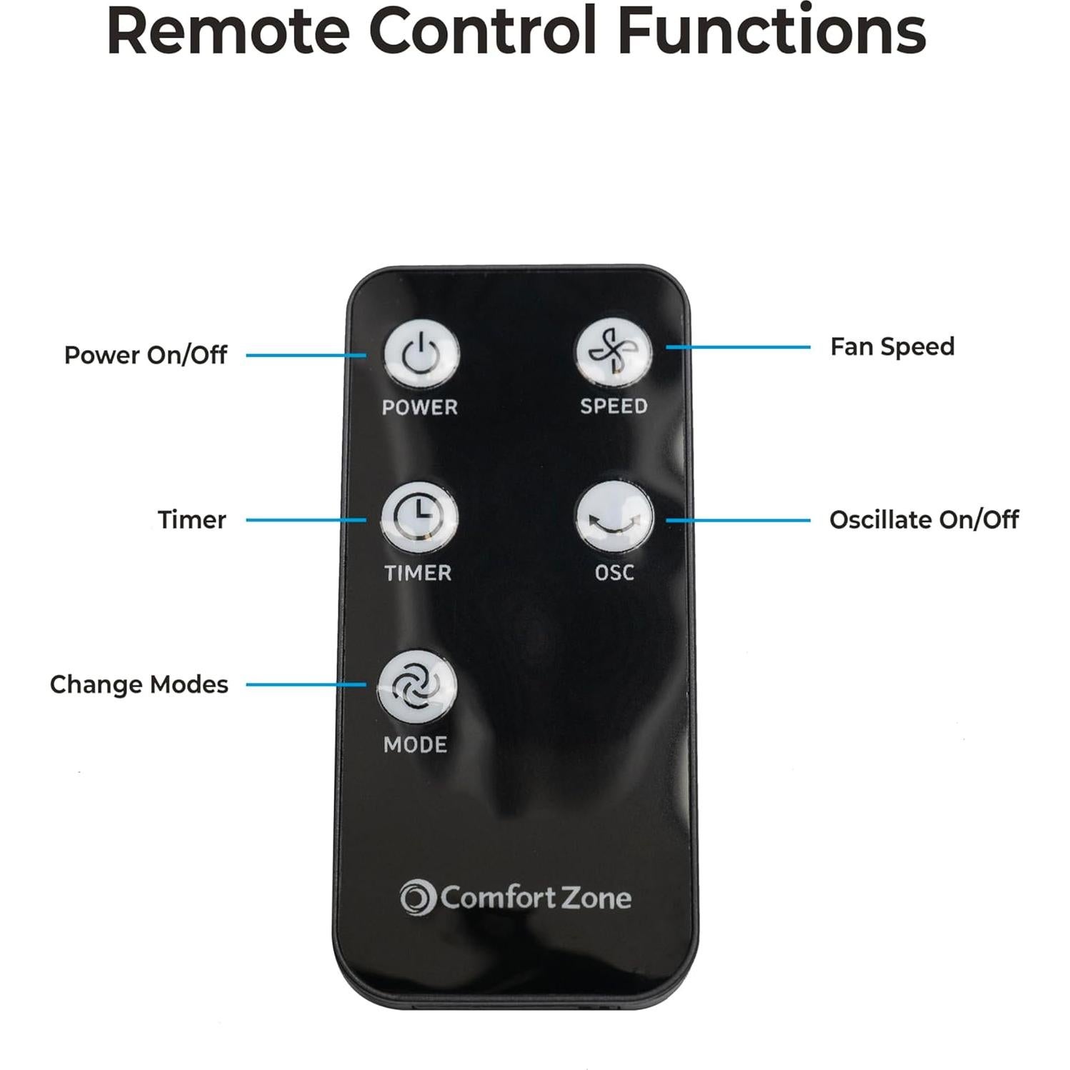 Ventilador de Torre Oscilante Comfort Zone 101.6 cm Control Remoto