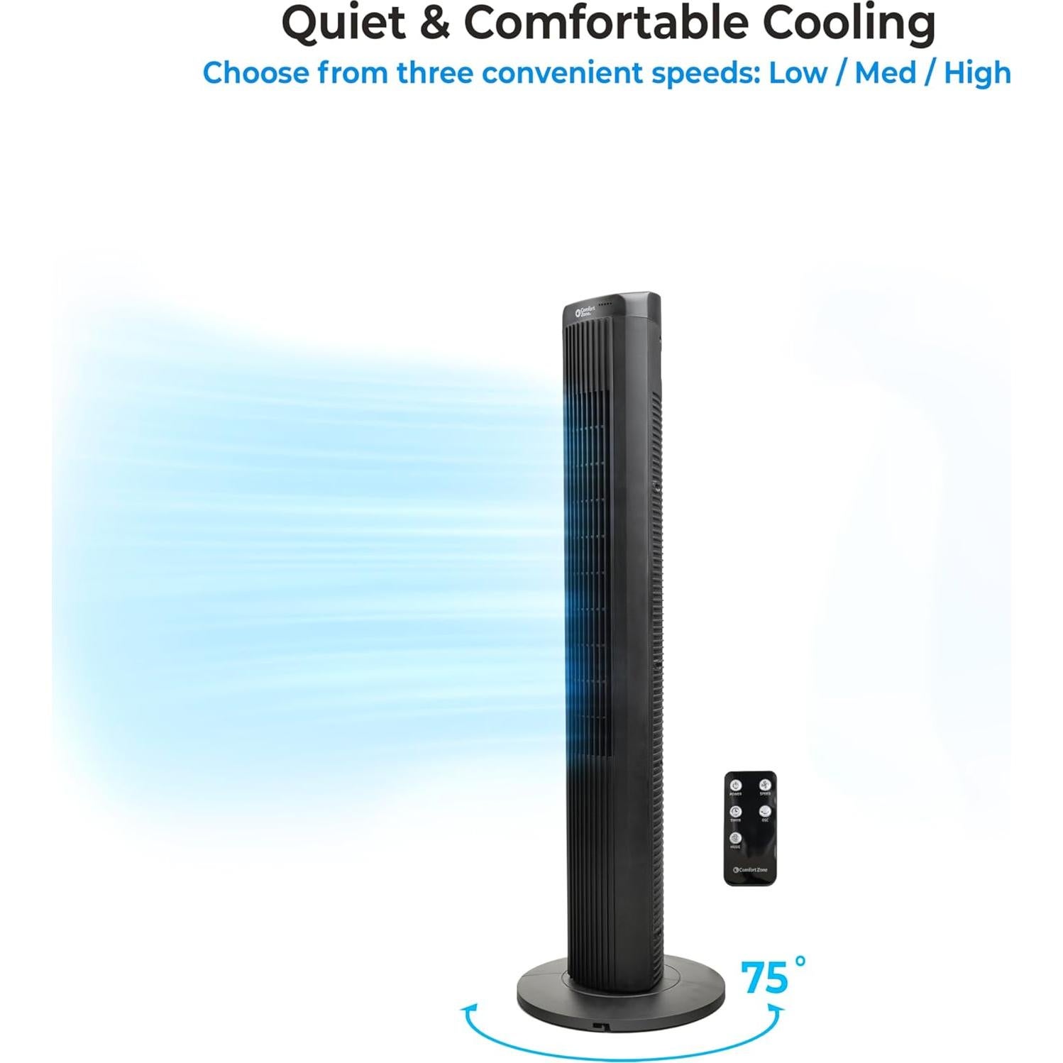 Ventilador de Torre Oscilante Comfort Zone 101.6 cm Control Remoto