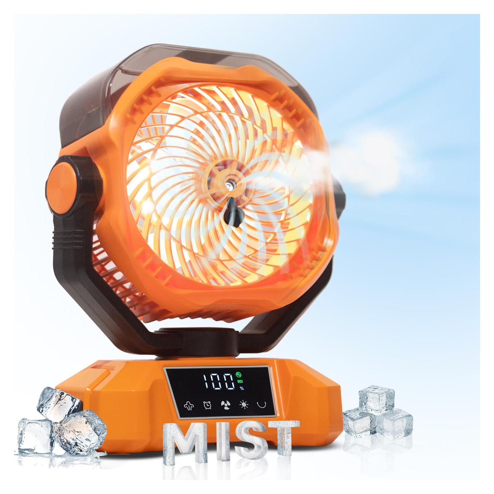 Portable Misting Fan - 20000mAh Rechargeable Water Fan for Patios, Camping, Outdoor - 90° Auto Oscillation + 270° Manual Tilt - 5 Speeds, 3 Levels Lights, 8 Timer Modes, 23db Low Noise