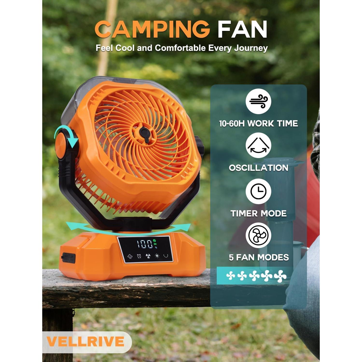 Portable Misting Fan - 20000mAh Rechargeable Water Fan for Patios, Camping, Outdoor - 90° Auto Oscillation + 270° Manual Tilt - 5 Speeds, 3 Levels Lights, 8 Timer Modes, 23db Low Noise