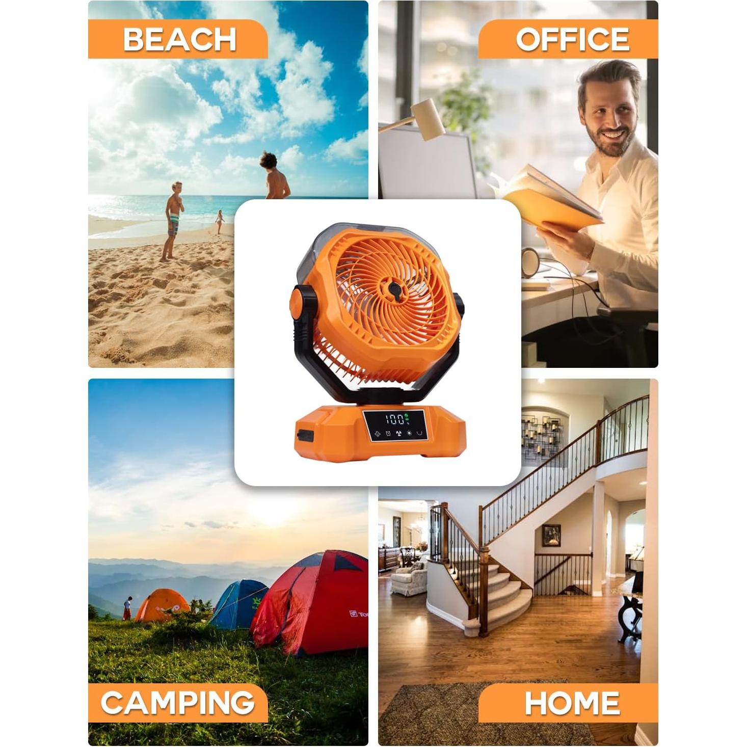 Portable Misting Fan - 20000mAh Rechargeable Water Fan for Patios, Camping, Outdoor - 90° Auto Oscillation + 270° Manual Tilt - 5 Speeds, 3 Levels Lights, 8 Timer Modes, 23db Low Noise