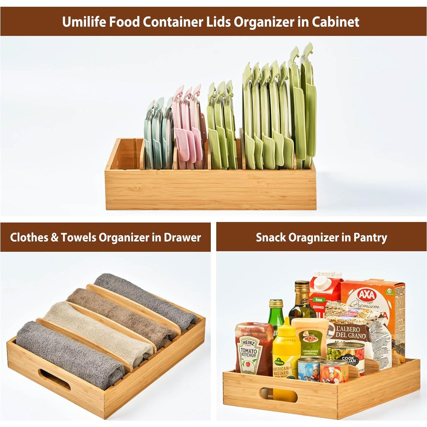 Organizador de Gabinete de Cocina Umilife para Tapas de Bambú