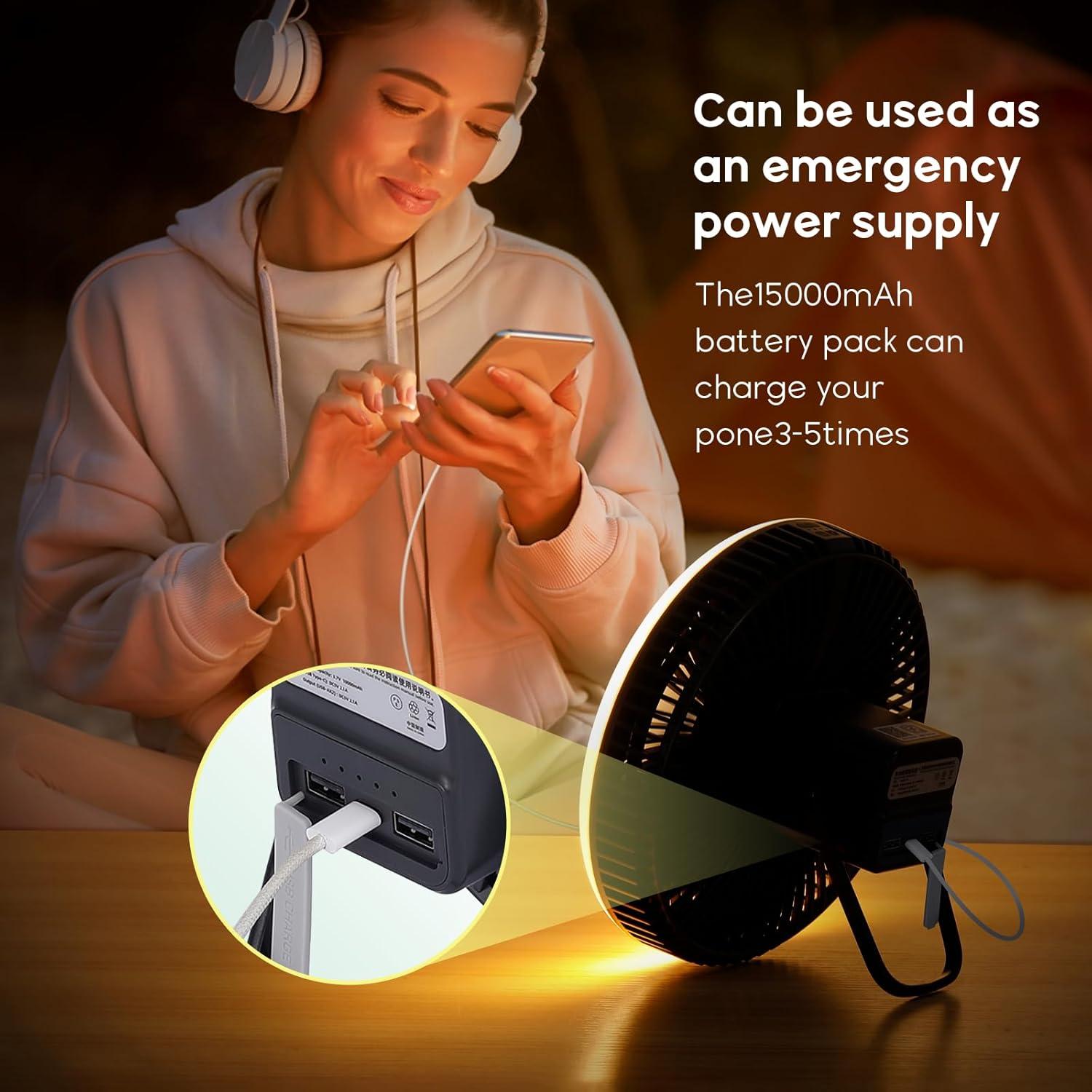 Ventilador de Camping Lixada 5 en 1 Recargable 15000mAh