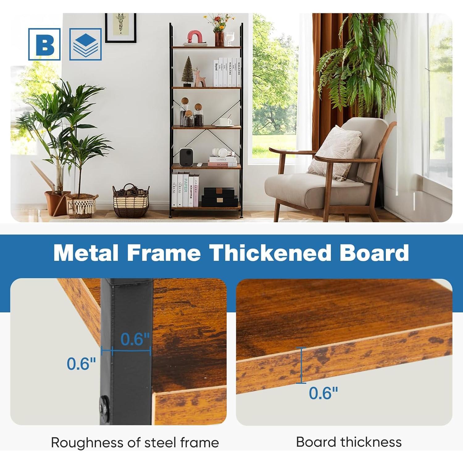 Estantería DUMOS 5 Niveles Marrón Rústico 30x60x158 cm