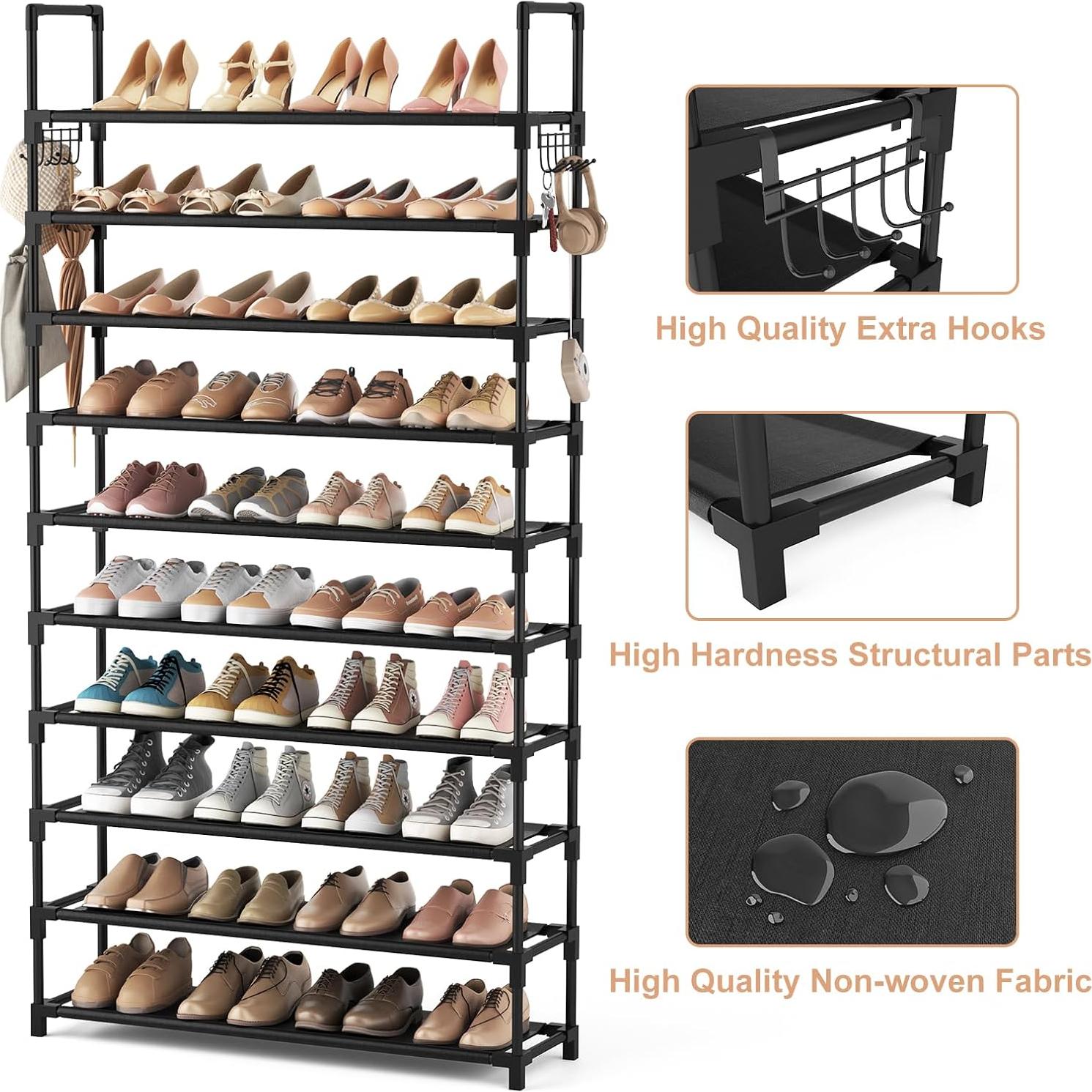 Estante para Zapatos VTRIN 10 Niveles 50 Pares Metal Negro