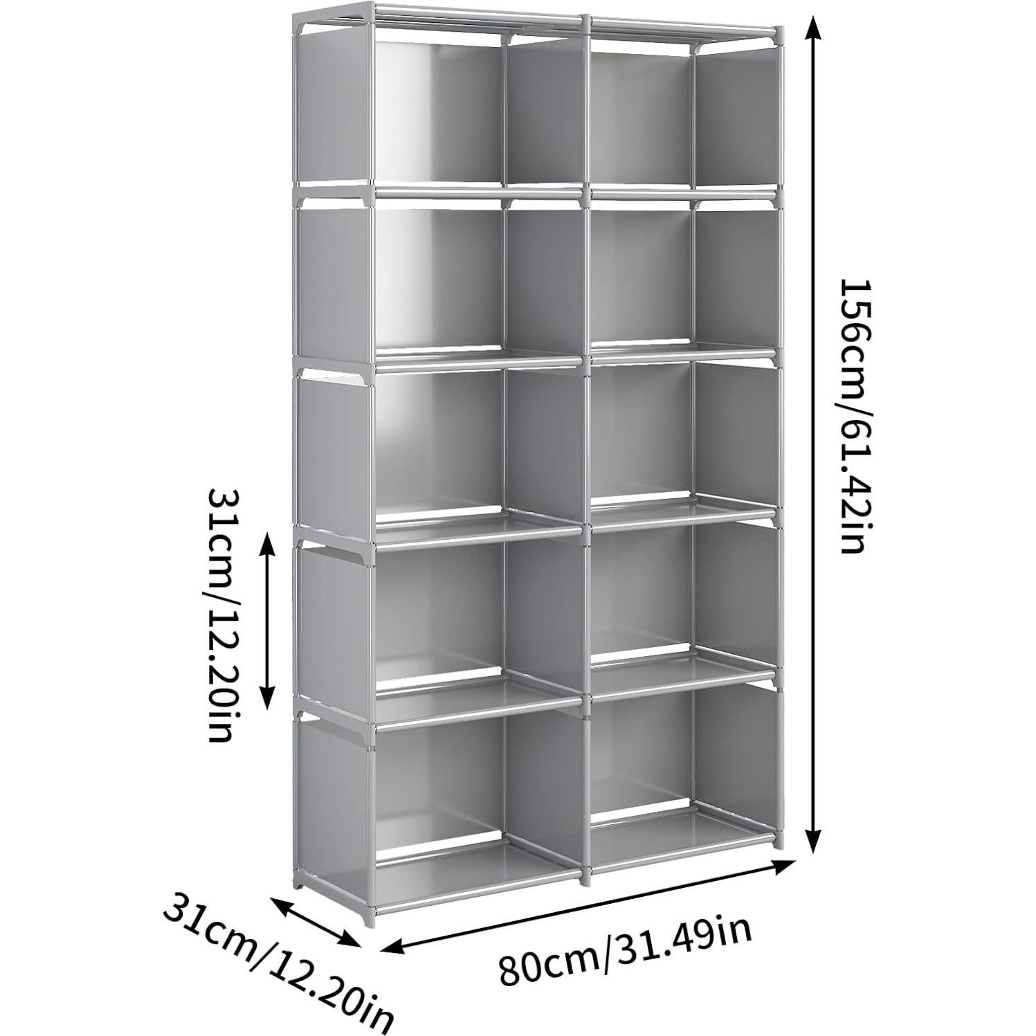 Estantería Portátil JIUYOTREE 10 Cubos Gris 80x31x156 cm