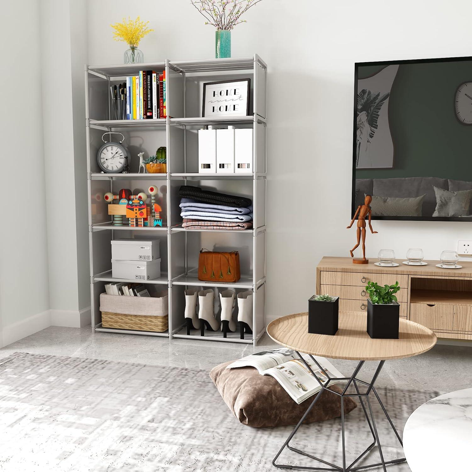 Estantería Portátil JIUYOTREE 10 Cubos Gris 80x31x156 cm