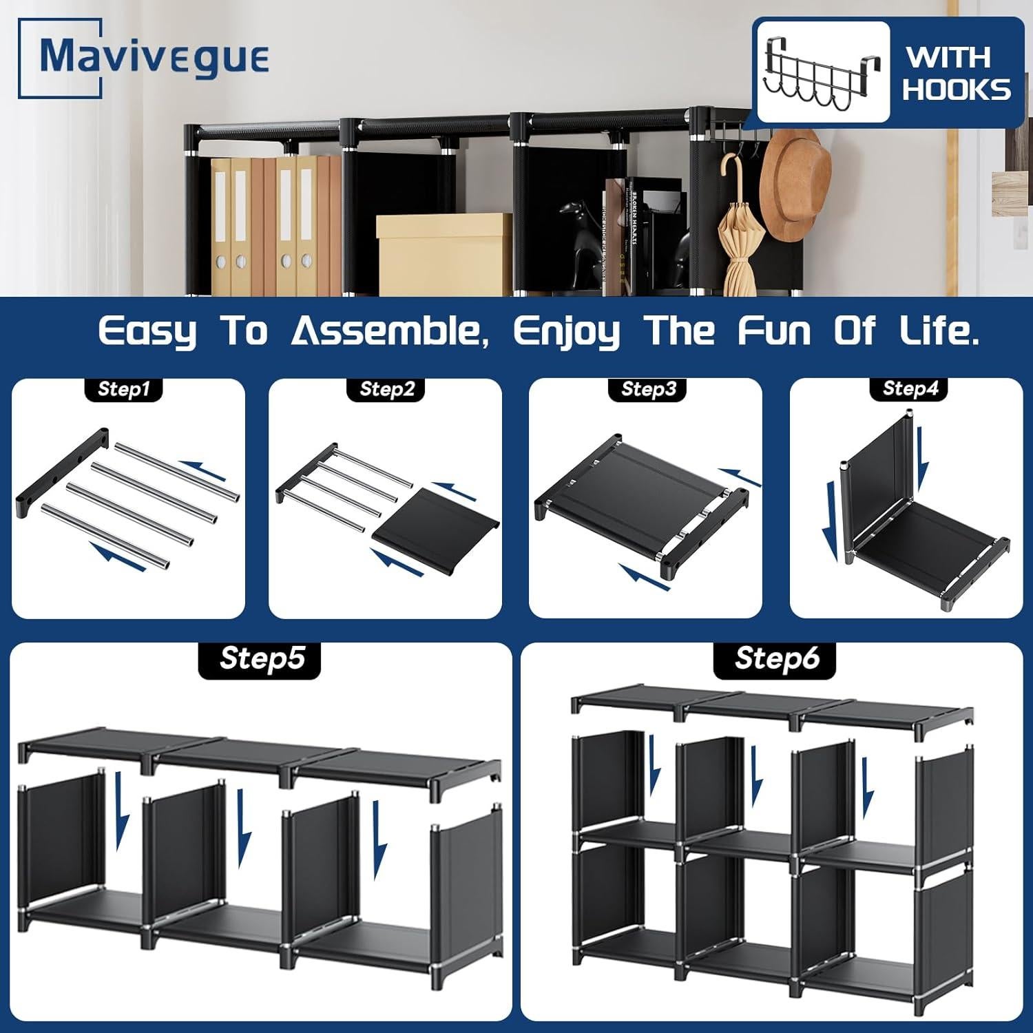 Estantería Mavivegue 18 Cubos Negro Organizador DIY