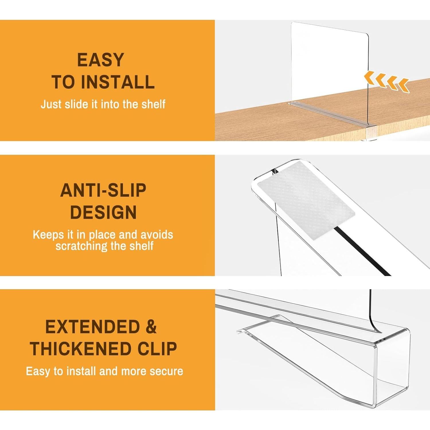 Paquete de 8 Divisores de Estante Acrílico Ginbel 33 cm