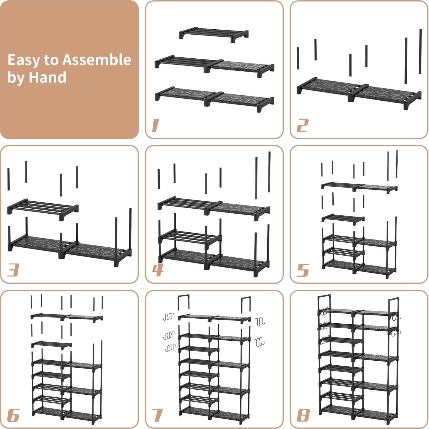 Estante de Zapatos ROJASOP 8 Niveles Metal Negro 30-32 Pares