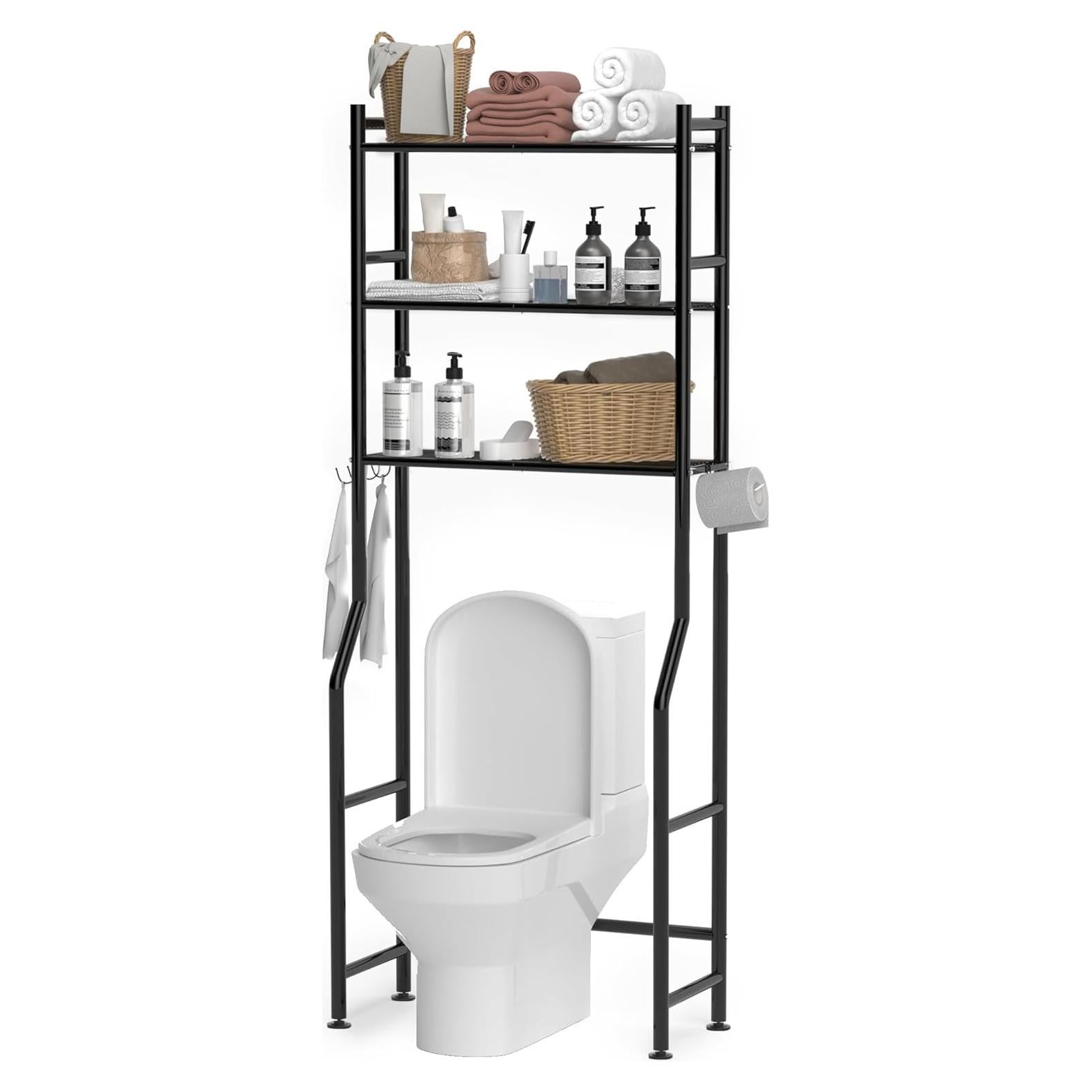 Estante de baño GloTika 3 niveles negro, ahorrador de espacio