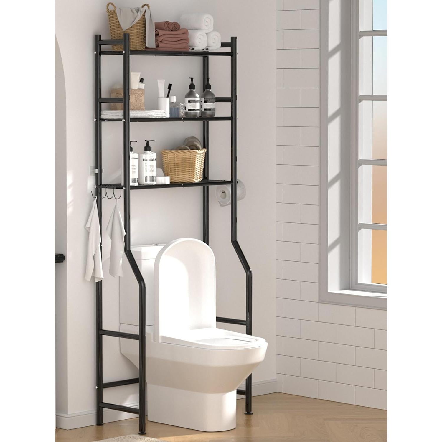 Estante de baño GloTika 3 niveles negro, ahorrador de espacio