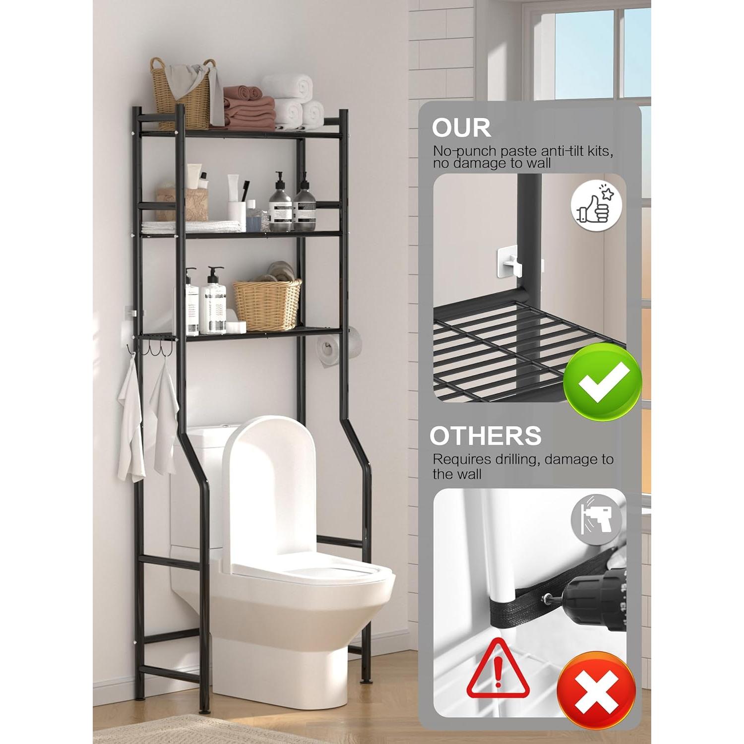 Estante de baño GloTika 3 niveles negro, ahorrador de espacio