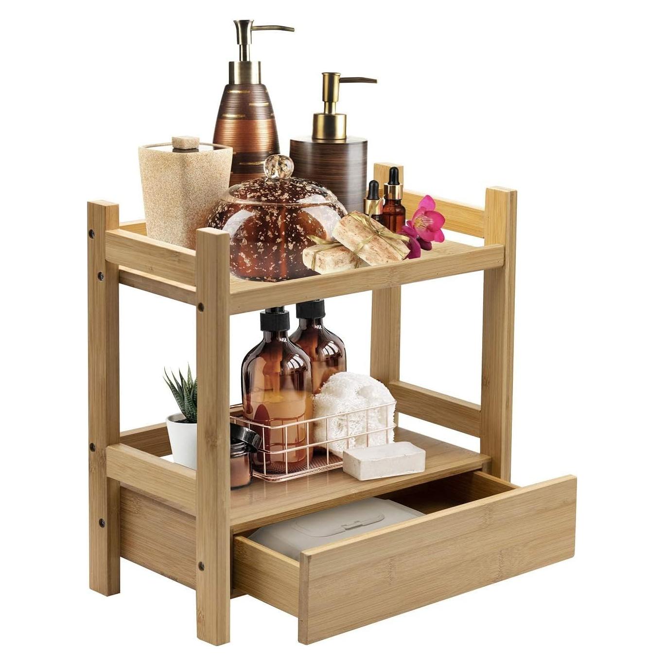 Estante de bambú 2 niveles Sorbus con cajón oculto